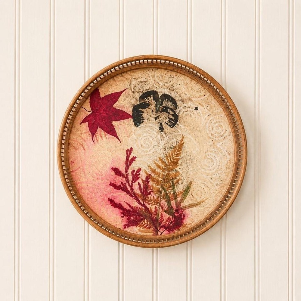 Vintage Bamboo Pressed Floral Serving Tray